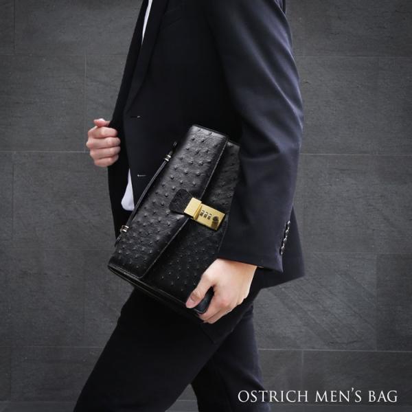 セカンドバッグ メンズバッグ 30cm メンズ 30cm 日本製 フルポイント フルポイント ダイヤルロック式 3879br マスタークロコダイル オーストリッチ ブラック 3879br