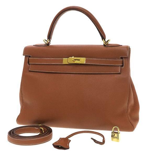 HERMES エルメス ケリー32 コニャックゴールド トゴ □H刻印 ゴールド 