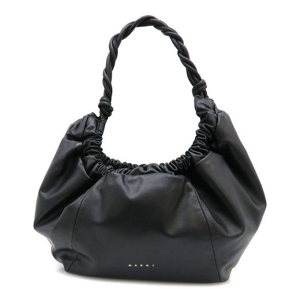 マルニ ハンドバッグ ec-23255 ブラック 美品 がま口 レザー メタル