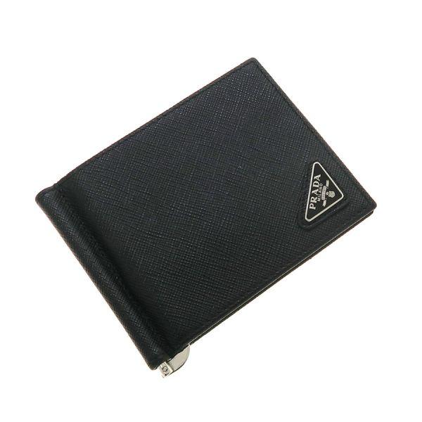 PRADA サフィアーノレザー マネークリップ ブラック サフィアーノレザー製のブラックマネークリップPRADA ブラック