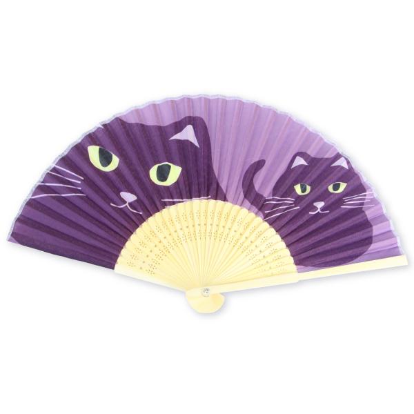 京都くろちく 扇子 レディース 女性用 紫 猫 のぞきねこ 京都和雑貨