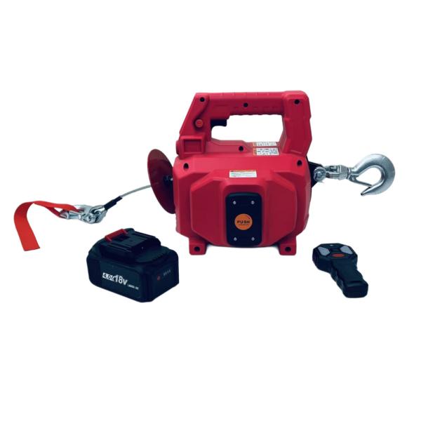 電　源: DC18Vバッテリー式  最大荷重: 450 kg　ワイヤーロープ: 5mm*12m<br>ブラシレスモーター: 550W　モーター出力：L弱（低速）・H強（高速）2速形<br>クラッチノブ付でフリーすプー...