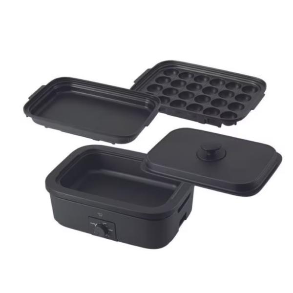 ●消費電力（W）1100 ●外形寸法　幅×奥行×高さ（約cm）　　深なべ：35.5×26×17.5  平面プレート、  たこ焼きプレート使用時：34×25.5×15、 3枚重ね時　35.5×26×20.5●プレート内寸　幅×奥行×深さ（約c...