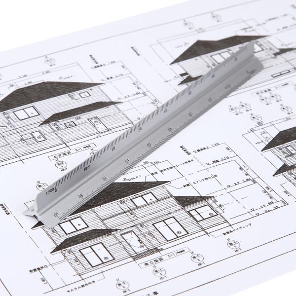 三角スケール アルミ 15cm 150mm ケース付き 縮尺 1/100 1/200 1/250 1/300 1/400 1/500 DIY 文房具 送料無料