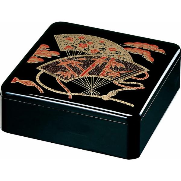 10セット 重箱 1段 ｜ 一段重 一段重箱 6.5寸重1段 黒招福扇面（外寸