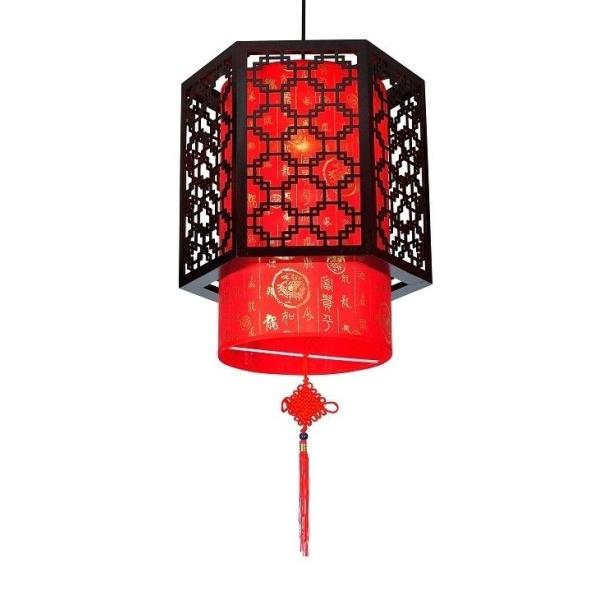 中華照明 六角黒格金字赤宮灯 装飾品 φ300*420 RK300420 : 三省堂実業