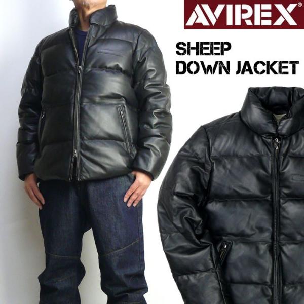AVIREX アビレックス レザー ダウンジャケット L 黒 メンズ-