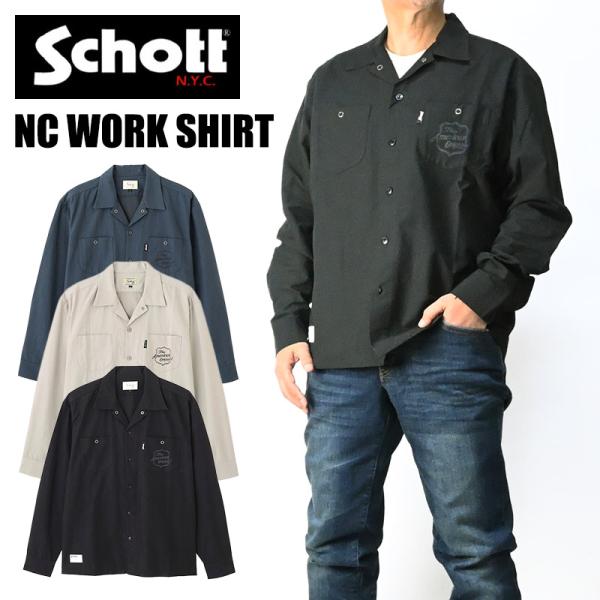 Schott ショット 長袖シャツ NC WORK SHIRT ナイロン コットン ワークシャツ ワンポイント プリント メンズ 782-6220009