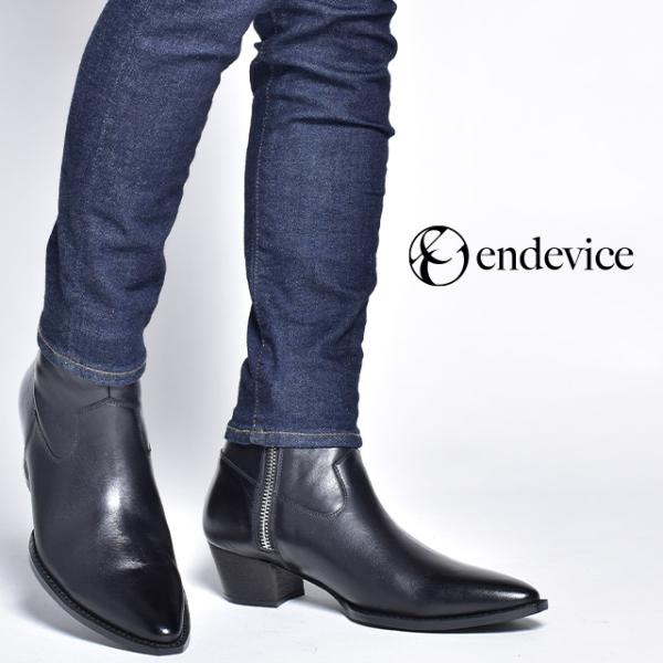 冬新作 新作 ブーツ メンズ ヒールブーツ 本革 ブラック 黒 ブランド endevice エンデヴァイス 厚底 ショートブーツ ジョッパーブーツジップ v系 ヒール 高め ショート 靴 革靴 シューズ モード ギフト プレゼント 送料無料 sansuiya_elb950-1