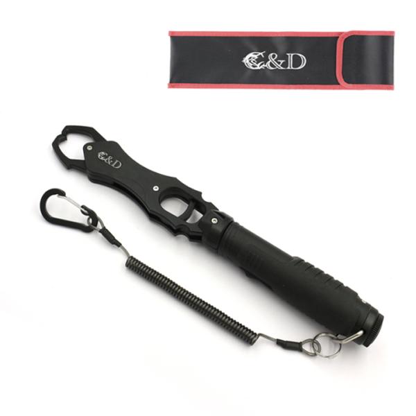 フィッシュグリップ 青物 black フィッシングツール 釣り 魚掴み器 ルアー  バス釣り 魚ばさみ 計測機能付 18kg