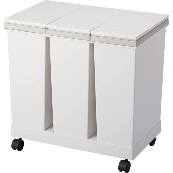 他サイト： アスベル ゴミ箱 フタ付 プッシュ式 20L×3 日本製 横型3分別ワゴンペール 幅53.3×奥行34.0×高さ53.0cm ホワイトの商品画像