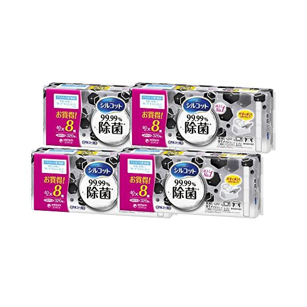 他サイト： シルコット 99.99％除菌 ウェットティッシュ アルコールタイプ 詰替 1280枚（40枚×8P×4個）ユニチャーム [ケース品]の商品画像