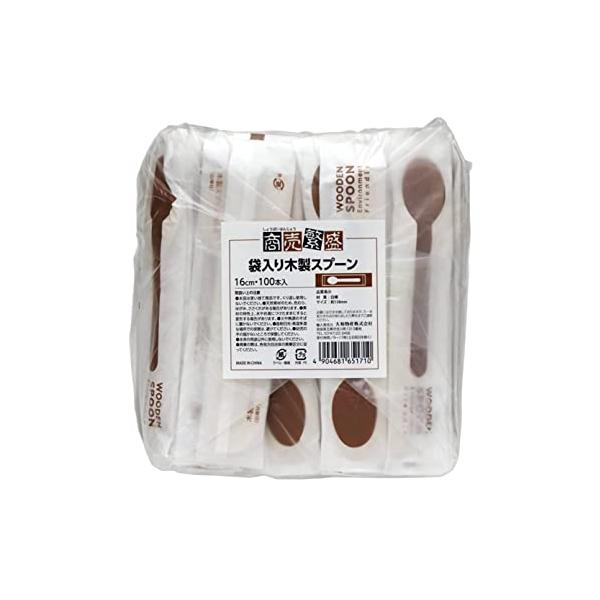 他サイト： 大和物産 使い捨て 木製 スプーン 100本 15.8cm 商売繁盛 個包装で衛生的 環境に優しいの商品画像
