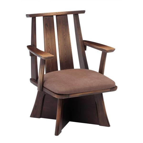 木製ダイニングチェアー/ハイタイプコタツ用食堂椅子肘掛付回転式チェア　日向（ひゅうが）　ブラウン色　布張りの回転式ダイニングチェアーです。ハイタイプ/高脚こたつとセットして便利にお使いいただける木製チェアです。肘掛付でゆったりと利用いただけ...
