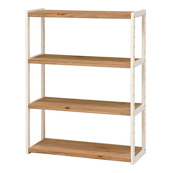 木製オープンラック アイボリー+ライトブラウン色 75センチ幅4段 MCC