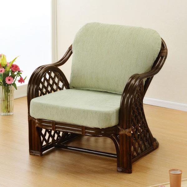 ラタン風アーム付き座椅子 ダークブラウン