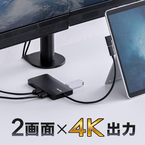 ドッキングステーション HDMI 2つ 2画面 出力 4K/60Hz 対応 USB-C Type-C 接続 USB PD100W スマートPD カードリーダー ケーブル 20cm 400-HUBCP24BK