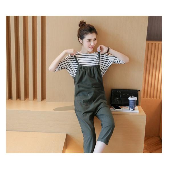妊婦服 マタニティウエア セットアップ 上下セット 2点セット マタニティ 夏服 ホームウェア ゆったり 体型カバー ボーダー オールインワン Educacion Press