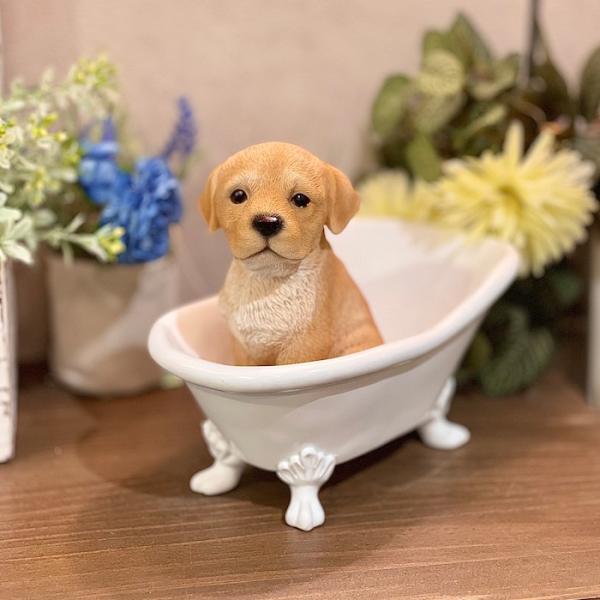 ドッグオーナメント ラブラドールレトリバー バスタブ 犬 子犬 置物