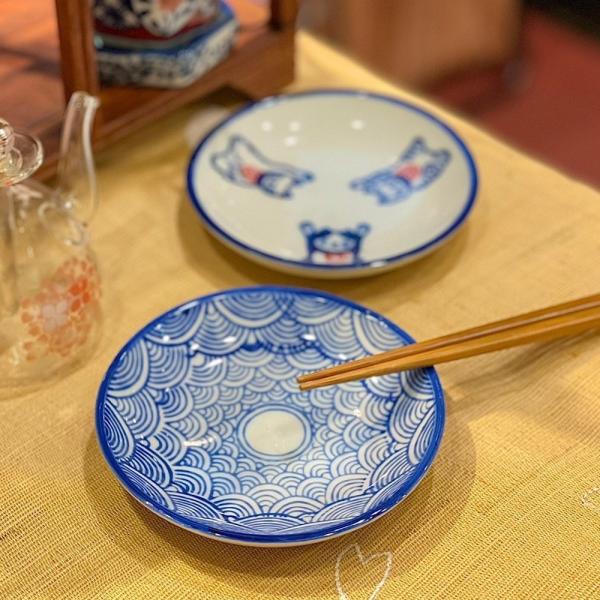 染付陶器 小皿 豆皿 ソーサー 醤油皿 しょう油皿 青海波 陶器 海 波柄
