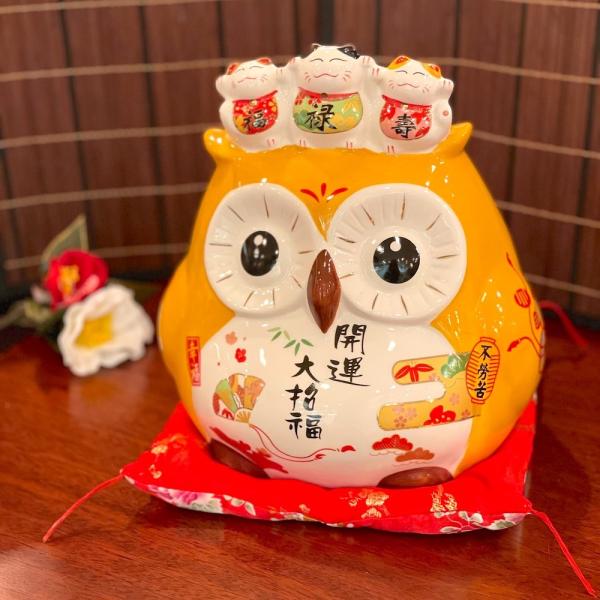 招き猫 ねこ乗せ大ふくろう ar21065 幸福平安祈願 招福 福郎 ふくろう