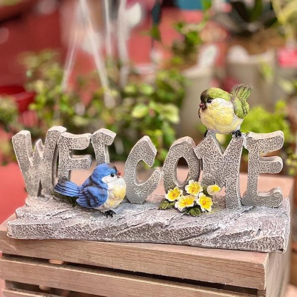 ことりのガーデンオブジェ 小鳥 welcome ウェルカム カラフル かわいい
