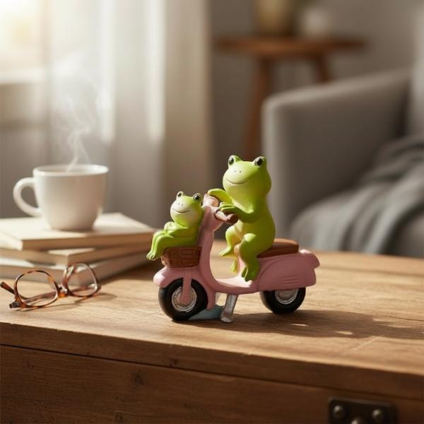 ミニチュアアニマル ぽっちゃり蛙親子バイク乗り カエル かえる アマガエル 置物 オブジェ インテリア プレゼント ギフト かわいい EV19252A