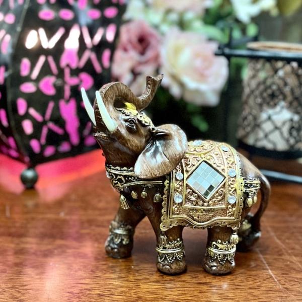 エスニックゾウ 木彫り風 象 鼻上げ インテリア コレクション