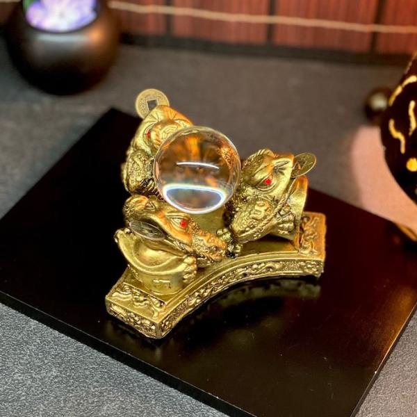 銭蛙 3匹 水晶 S18176-18177 高さ6.5cm 金 ゴールド 銀 シルバー