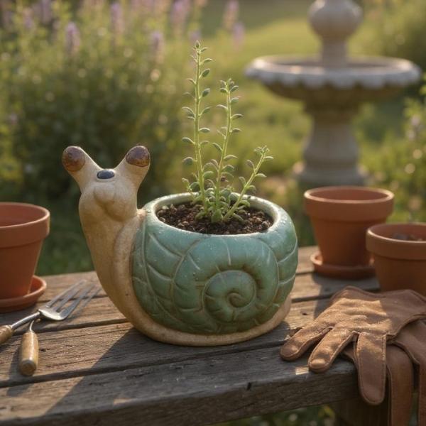 アニマルポット カタツムリ 陶器 フラワーポット 鉢 植木鉢 鉢底穴あり