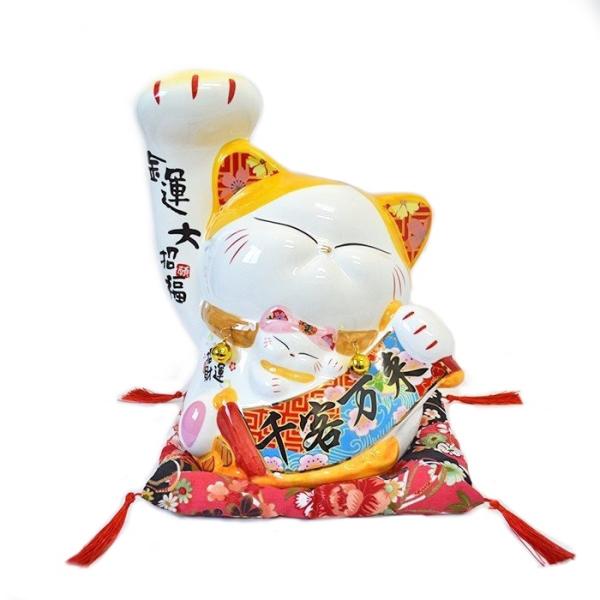 特大 招き猫 42cm 白猫 縁起物 左手上げ 商売繫盛 千客万来 招き猫 まねきねこ まねき猫 特大 左手 右手 黄色 パステルカラー