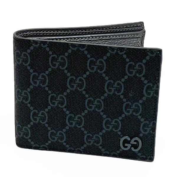 GUCCI グレー 二つ折り財布　美品 GG二つ折りウォレット グレー インテリア ・ブラック GGスプリーム