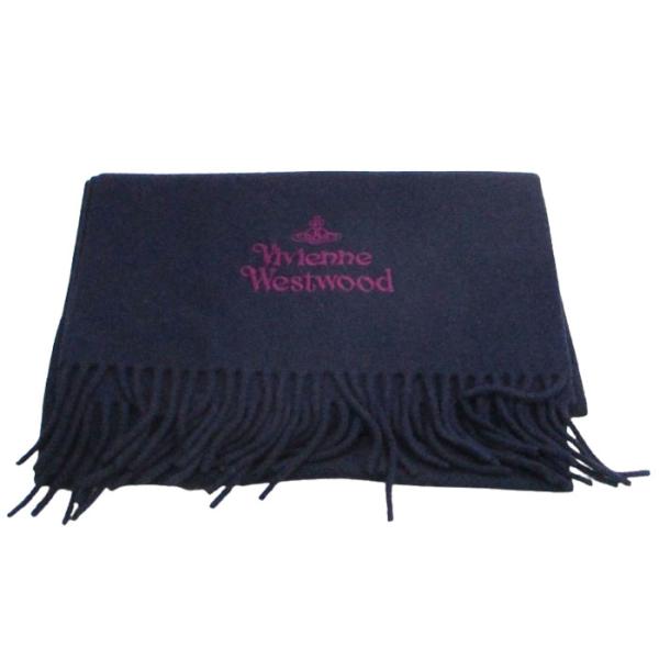 送料無料メール便 マフラー ヴィヴィアンウエストウッド 30x180cm 25-81030007-W00Q7-AAB K410 ネイビーブルー/9496 男女兼用 ウール100% イタリア ロゴ刺繍入 Vivienne Westwood（ヴィヴィアンウエストウッド） マフラー 男女兼用