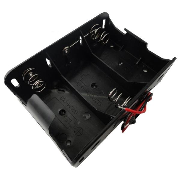 単一　3本　単1　電池ボックス・電池ケース　コード付　約71×約103×厚約32mm　1個入　＜bat-052＞