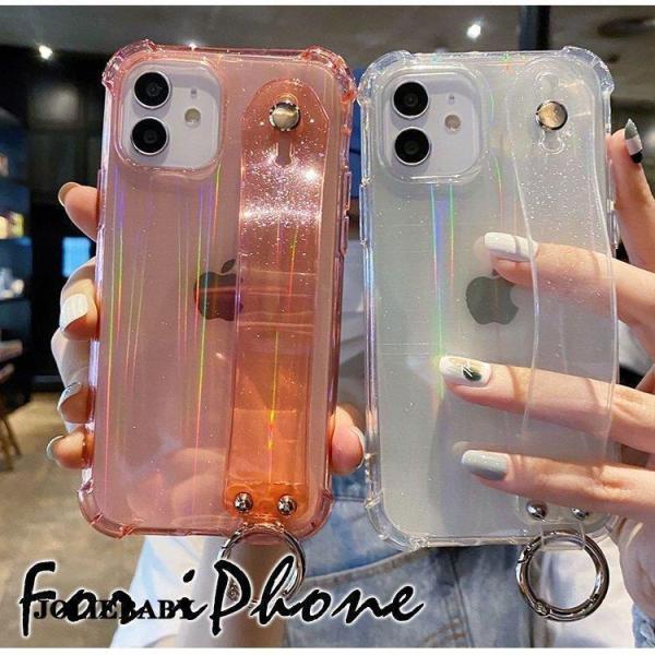 iPhone13 ケース クリアケース ベルト付き iPhone 13Pro 13ProMax スタンド機能 iPhone7 8 iPhonese
