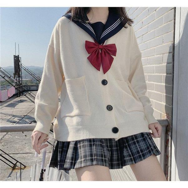 素材: ニット　　内容：セーターのみ（リボンは含まれません）　カラー：ベージュ　フリーサイズ：着丈65cm　バスト120cm　※平置き採寸となりますので、2-3cmの誤差についてはご容赦ください。　ブラウスや制服とも相性抜群！　制服を可愛く...