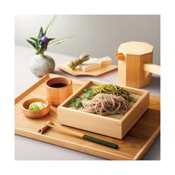 蕎麦皿 ひのき正角ざる(竹ス付) そば用食器 木製そば皿 盛箱(お