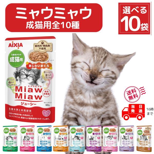 他サイト： キャットフード ウェット アイシア ミャウミャウ パウチ ジューシー 70g 猫 総合栄養食 10種から選べる10袋の商品画像