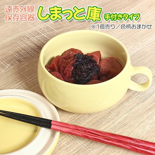 保存容器 陶器 磁器 遠赤外線 薬味入れ 漬物の保存容器 におい漏れ防止 / 遠赤外線保存容器 しまっと庫（手付き）（色柄おまかせ）箱無し