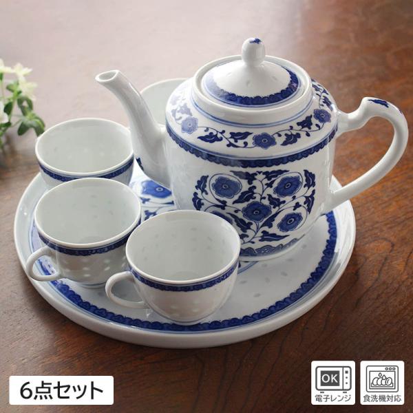 【商品名】景徳鎮ホタル焼き 6斗大茶具（藍）（トレー・急須・手付き茶碗4個）【規格】アウトレット【サイズ】＜ポット＞直径：約11.6cm（持ち手、注ぎ口含む：約23cm）口径：約5.5cm、蓋直径：約6.6cm、高さ：約15.8cm（蓋含む...