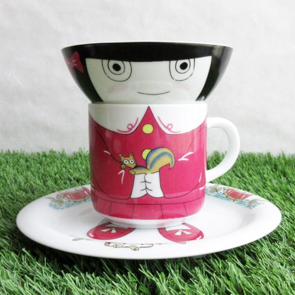 【商品名】食器3点セット（ガール）【規格】アウトレット【サイズ】茶碗…直径 約10.5cm×高さ 約4.5cm / マグカップ…直径 約7.5cm×高さ 約7.3cm / 丸皿…直径 約16.3cm×高さ 約1.8cm【重量】茶碗…約130...