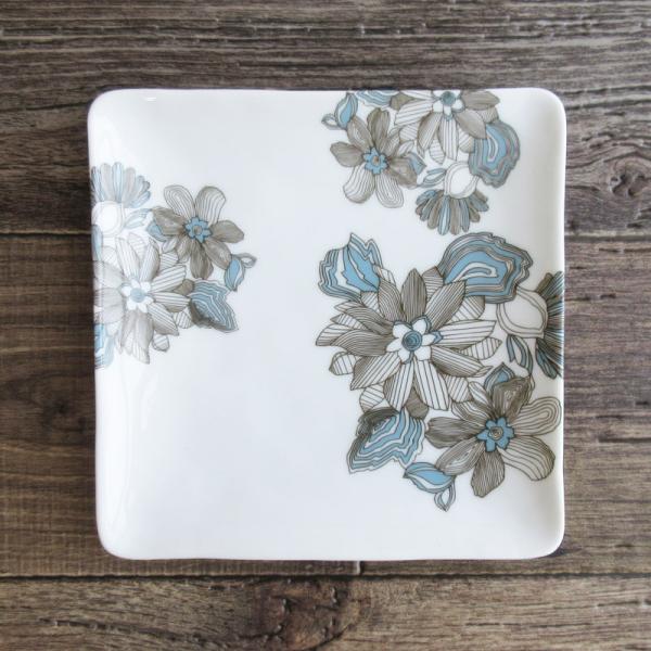 アンティーク 四角形の皿 赤花模様 アンティーク 四角形の皿 赤花模様