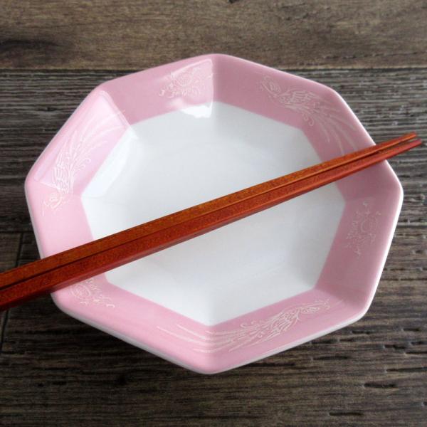 ピンク鳳凰 八角高台皿 18.8cm / シュウマイ皿 中華料理 炒飯