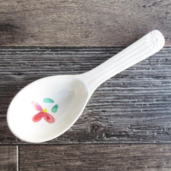 れんげ 陶器 食器 Lサイズ 大きなサイズ あると便利なサイズ レンゲ スプーン ラーメン 鍋料理 持ちやすい / 小花れんげ 21.7cm
