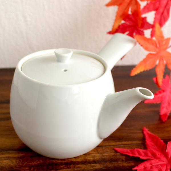 白磁急須 スリム持ち手 / 500cc 簡易茶漉し ティーポット ポット 茶器