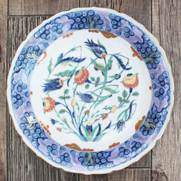 【イズニック陶器】手描き大皿／トルコ伝統文様／花模様 イズニック陶器】手描き大皿／トルコ伝統文様／花模様