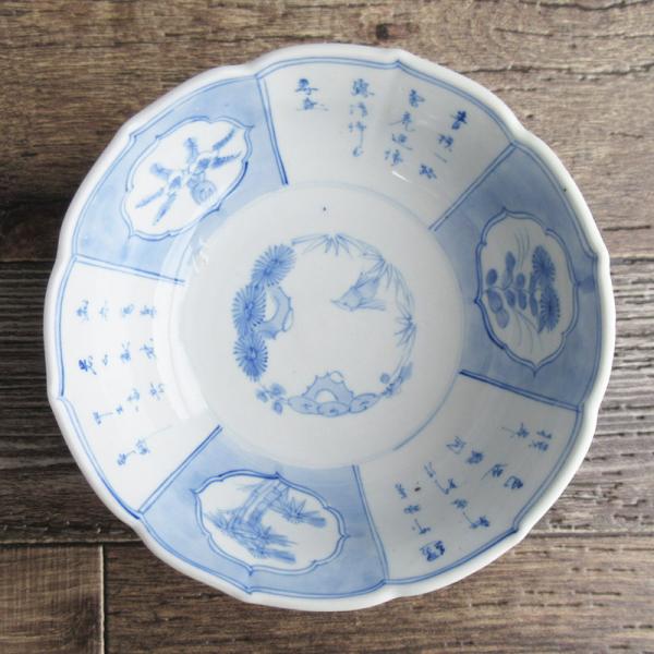 染付 人物図 輪花鉢 磁器 骨董 康熙 saramiki_y943