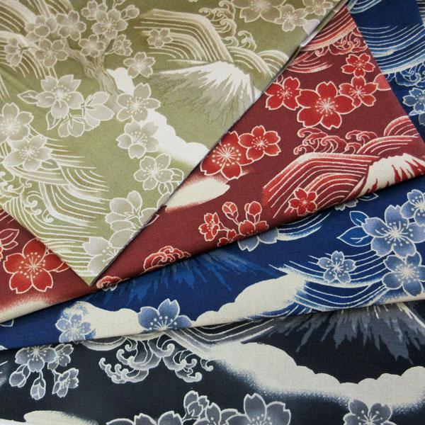 QUILT GATE>【百花繚乱】富士と花柄(HR3490-13)綿シーチング QUILT GATE>【百花繚乱】富士と花柄(HR3490-13)綿シーチング