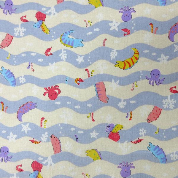 最新版★★★ 生地サンプル（柄もの）★★★ 大特価】綿100%シーチング生地（YMP611）ウツボ＆タコ柄プリント