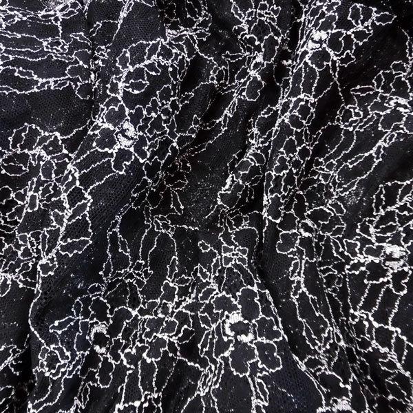 レースニット（YRN209）花柄/ブラック 生地巾110cm 数量1（50cm）240円 